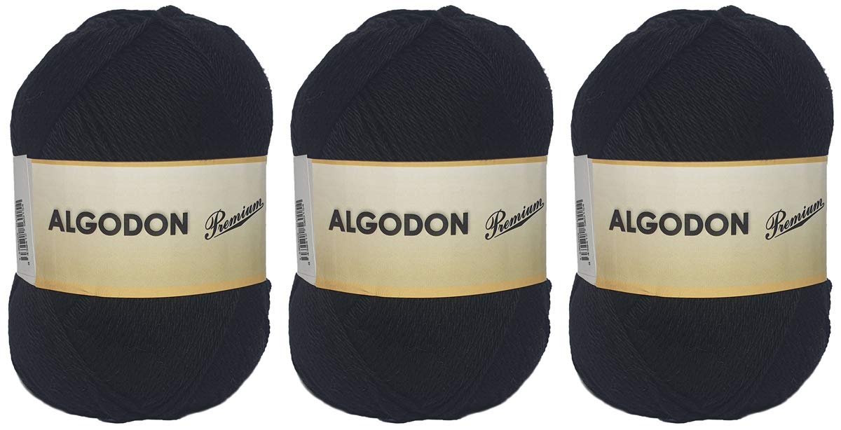 Yarn Ball of Premium Cotton 100% Cotton Perfect for DIY and Hand Knitting (Black Color 100 g, Approx. 220 Meters Pack of 3 pcs)