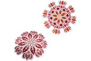 Kalakriti (Pack of 2 Patterns, 12 Inch) Indian Floral Rangoli Stencils for Door Entrance Decoration | DIY Craft Making Tools Kit |Reusable Templates Lotus Mats for Floor Table| Diwali Gift