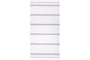 Superior Oversized Cotton Beach Towel for Adults and Kids, Quick Drying Towels for Pool, Spa, Resort, Hotel, Camping, Travel, Super Absorbent, Striped with Tassels, Tropical Cabana Collection, Grey