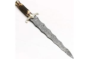 Handmade Damascus Steel 20 Inches Vivi Hunting Knife Stag Horn Handle with Sheath 8888