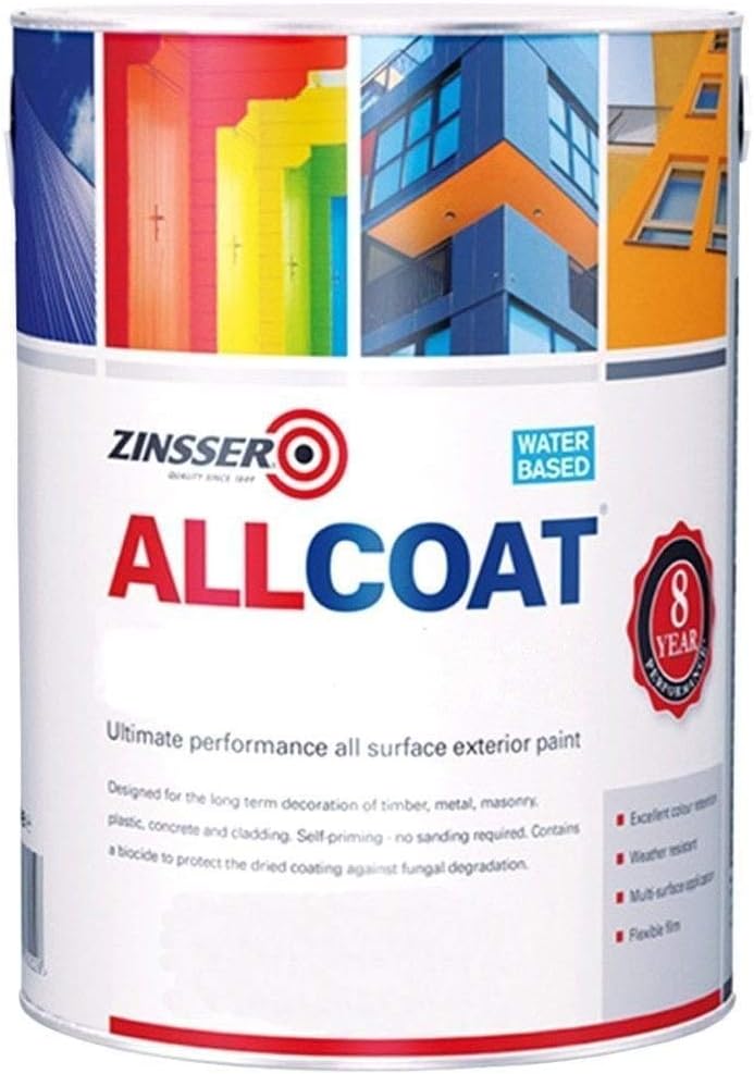 Zinsser Allcoat Exterior WB Gloss White 1 Litre Paint for Wood Metal Masonry