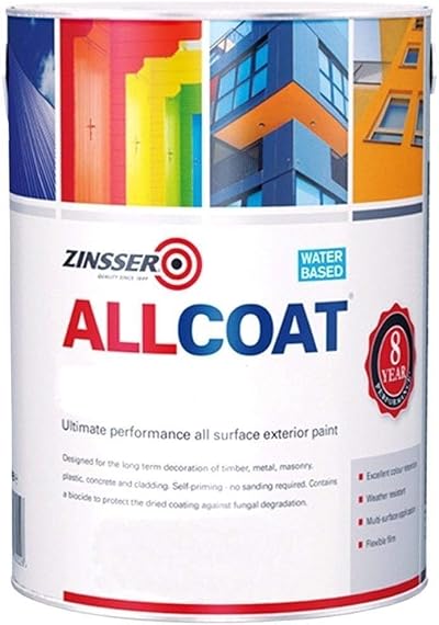 Zinsser Allcoat Exterior WB Gloss White 1 Litre Paint for Wood Metal Masonry