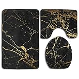 Black Gold Marble Bath Mat Bathroom Carpet Rug Washable Non-Slip 3 Piece Bathroom Mat Set