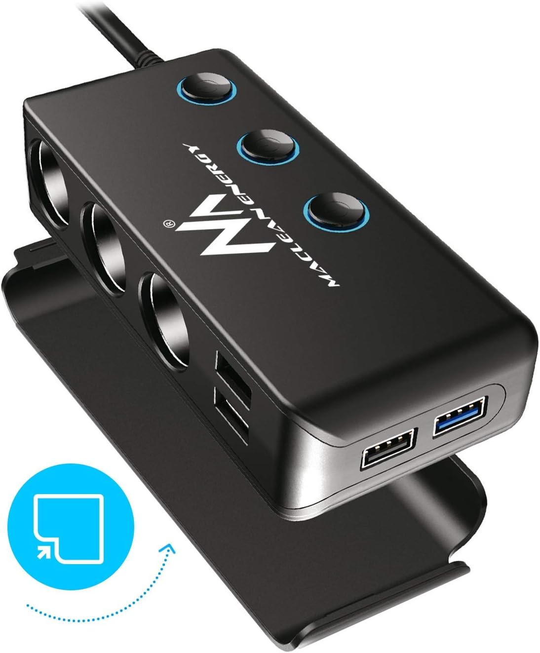 Maclean MCE218 3-Way Car Splitter Cigarette Lighter Adapter 4 USB Ports LED Voltmeter Max 120 W Charger Power Delivery 18 W - Image 4