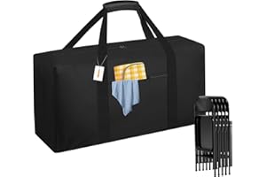 CSOKRE Heavy Duty Folding Chair Storage Bag, [Thick Fabric+Front Pocket] 40.5" x 12.2" x 20",For Metal/Plastic/Wooden Chairs, Large Waterproof Carry Bag with Sturdy Pad Handle,Black, (Only bag)