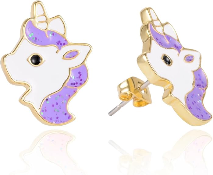 VU100 Unicorn Stud Earrings for Girls Kids Hypoallergenic Gold Unicorn