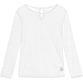 Noomelfish Girls Lace Long Sleeve Layering Tops Sheer Mesh Tee Shirts Blouse (5-12 Years)