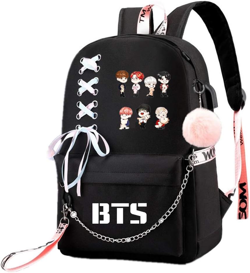 JUSTGOGO Korean KPOP BTS Bangtan Boys Backpack Daypack Laptop Bag School Bag Mochila Bookbag (Black 5)