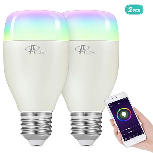 Wifi Smart Birne, ACCEWIT Wlan LED Lampe Dimmbar Glühbirne 7W E27 Smart Lampe, 650LM Smarthome Birne mit App Fernbedienung, k