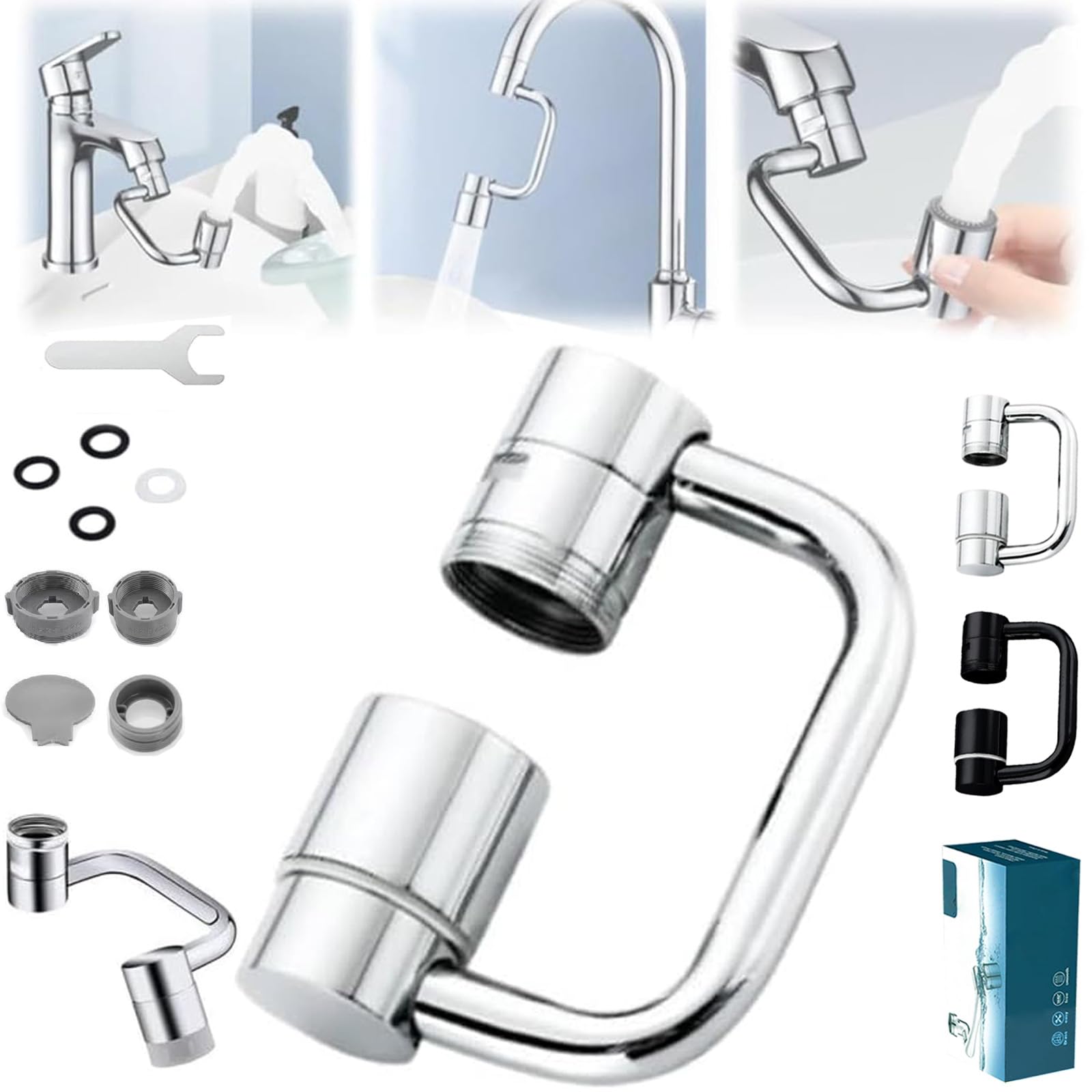 Photo 1 of Universal Sink Faucet 1440° Rotatable Faucet Aerator Extension, U Shaped Faucet Extender, 360° Rotating Faucet Extender for Bathroom Sink/Kitchen, Sink Faucet Extender, 2 Modes Adjustable(Silver)