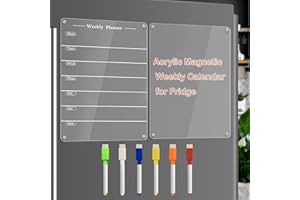 JonXon 2PCS 8"X12" Acrylic Weekly Planner for Fridge,Acrylic Magnetic Menu Board for Kitchen,Magnet Weekly Calendar for Fridge,Clear Meal Planner for Refrigerator with 6 Magnetic Erasable Markers