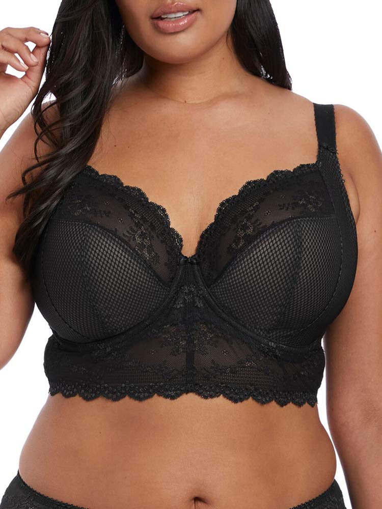 Photo 1 of Elomi Women's Charley Bralette: Fashion-Forward Longline Style with Plunge Neckline. Three-Piece Cups, Stretch Lace, Diamond Mesh Fabric. UK Sizes E-HH, US Sizes DDD-L Black