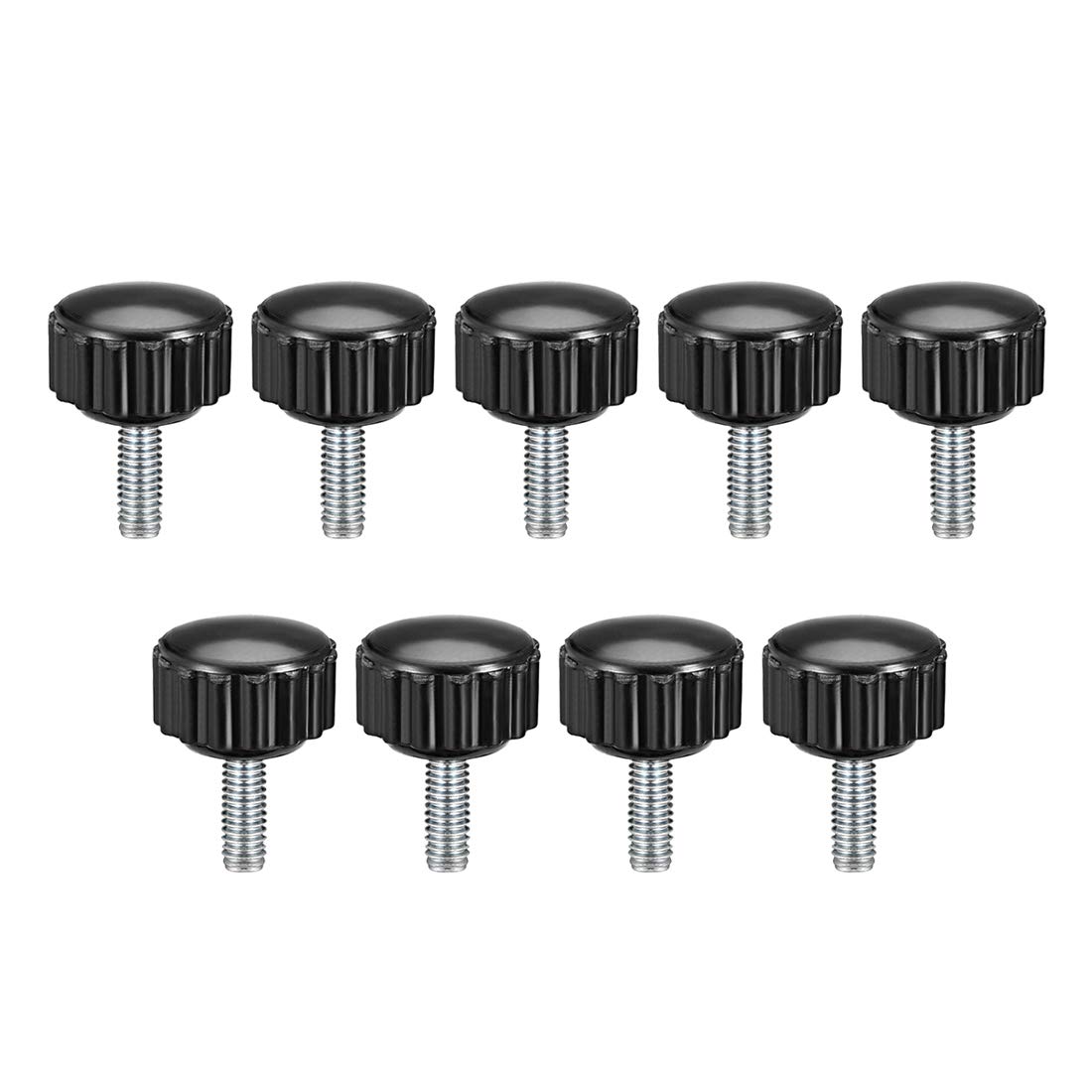 sourcing map M4 x 10mm Metric Male Thread Knurled Clamping Knobs Grip Thumb Screw on Type Plastic Threaded Hand Bolt Knobs Black 9 Pcs