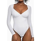 Popilush Long Sleeve Body suits for Women Thong Shapewear Bodysuit Tummy Control V Neck Shirt Going Out Tops