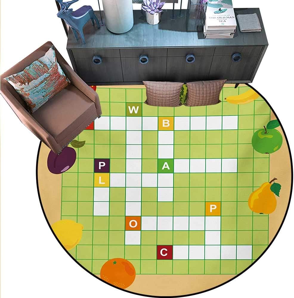 Word Search Puzzle Round Area Rug Carpet Vivid Graphic Summer Fruits