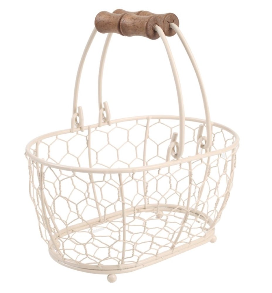 T&G Woodware Provence Wireware Small Oval Basket with Aged Wooden Handles, Cream, 20.4 x 14.5 x 10.5 cm, 23035