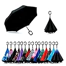 Spar. Saa Double Layer Inverted Umbrella with C-Shaped Handle, Anti-UV Waterproof Windproof Straight Umbrella for Car Rain Outdoor Use