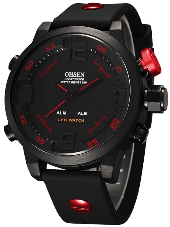 Alienwork DualTime Herren Damen Armbanduhr Analog-LED schwarz mit Kautschuk-Armband Kalender Chronograph Sportlich
