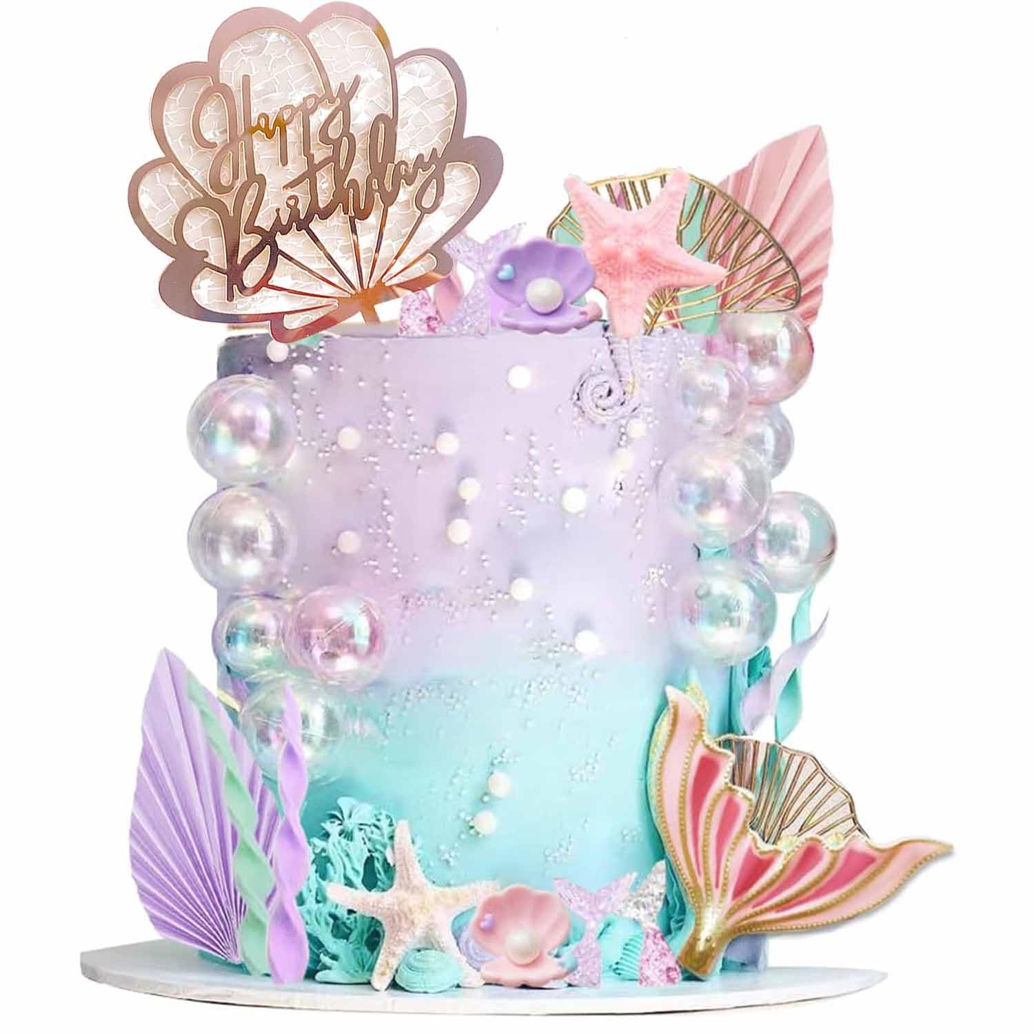 Ptyism 34 Pcs Mermaid Cake Topper，Mermaid Cake Decorations丨Mermaid Cupcake Toppers，Mermaid Cake Toppers for Girls Mermaid Theme Party Cake Decorations etc