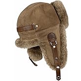 Premium Handmade Shearling Trapper Hat for Men & Women – Genuine Sheepskin Ushanka, Natural Fur Lined, Camel Suede Leather