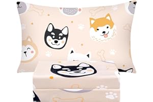 BYSURE Twin Sheets Set Kids(Dog Puppies, Beige), 3 Pieces Easy Fit Deep Pocket Sheets Set, Breathable Wrinkle-Free Microfiber Bedding for Children