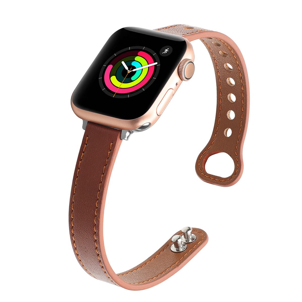 segoo Leather Band Compatible with Apple Watch Band 45mm 44mm 42mm, Top Grain Leather Band Slim Thin Wristband for iWatch Series 7 & Series 6/5/4/3/2/1/SE Sports Edition (45mm 44mm 42mm, Brown)