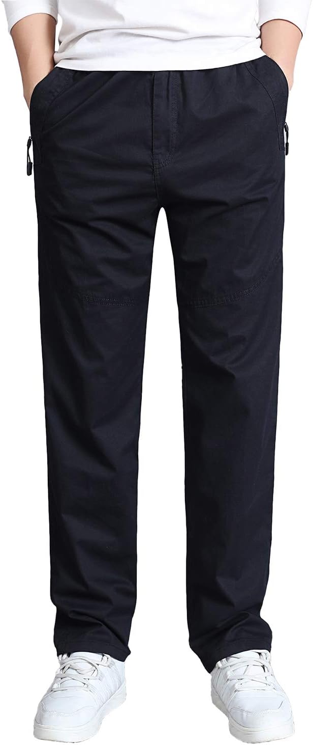 Mens Smart Casual Chino Cotton Trousers Pants with Elasticated Waist Loose Fit