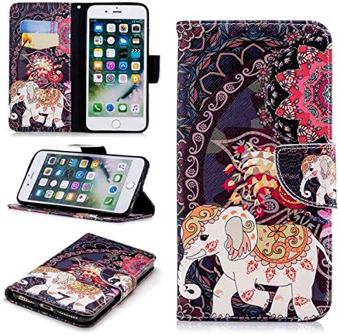Gelusuk iphone 7 Plus/iphone 8 Plus Case Leather Cover,3D Luxury Embossed Pattern Design PU Leather Flip Cover [Kickstand][Card Holder] Magnetic Notebook Wallet Protective Case Cover for iphone 7 Plus/iphone 8 Plus-Totem Elephant