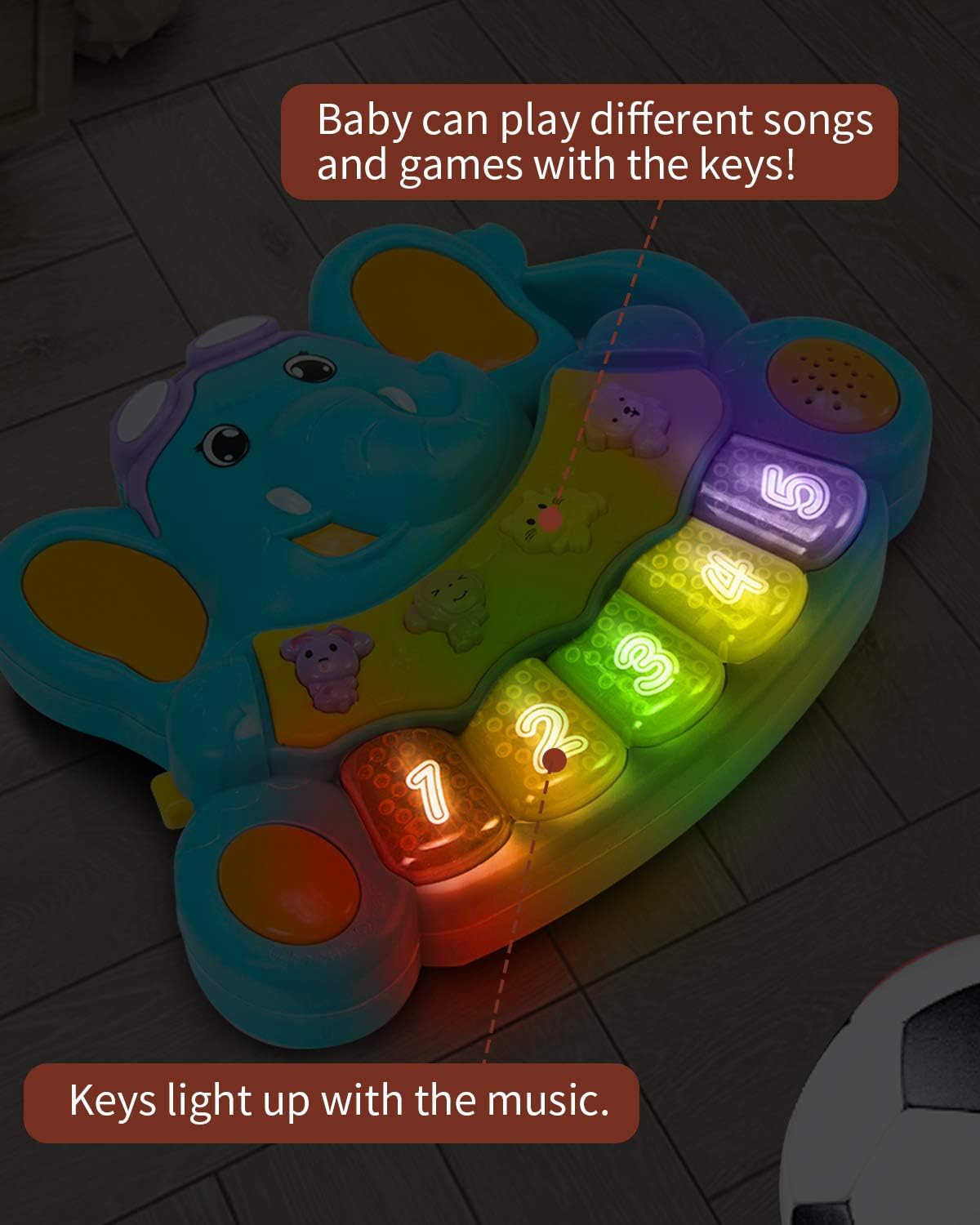STEAM Life Educational Baby Musical Toys - Light Up Baby Toys Piano Keyboard - Toddler Piano with 5 Numbered Keys - Plays Songs and Music Memory Game Smart Baby Elephant Piano: Toys & Games