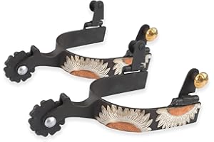 Reinsman Women's & Youth Flower Durable Shank Rowel Brown Iron Spurs for Western Boots with 1 3/4" Shank & 3/4" Band | Equestrian Sports, Training, All-Around Use
