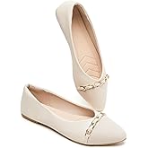 BABUDOG Women's Black Flats Shoes,White Dress Shoes for Women,Crimping Faux Suede Ballet Flats Comfortable