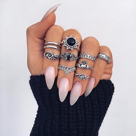 Yesiidor 9pcs Midi Ringe für Damen Fingerring Set Nagel Finger Band Silber
