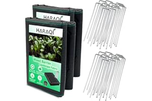 Haraqi 3FT x 100FT (2 Pack 3 x 50FT) Weed Barrier Landscape Fabric with 50PCS U-Shaped Garden Stakes, 3.2oz Premium Heavy Dut