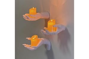 CitySwan Halloween Decorations 3 Creepy Hands Wall Decor with Flicker Candles- Mounted Horror Hands Life-Sized for Gothic Home Decor - Spooky Wall Art for Home Party Bedroom Room Indoor Outdoor
