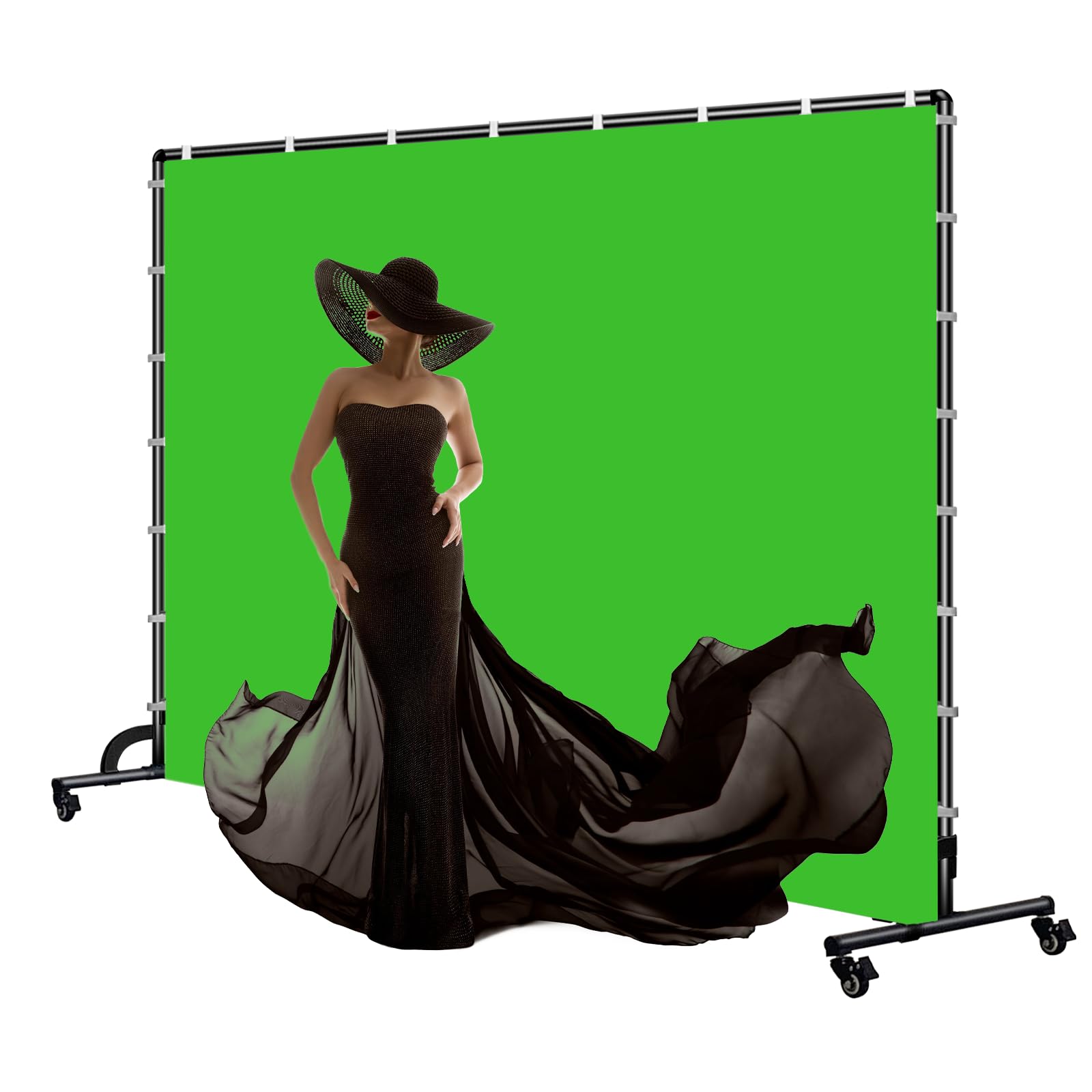 Photo 1 of *Carrying bag cut* Lightdow 10x7ft Rolling Background Stand Kit with Green Screen Backdrop & Wheels & Portable Carrying Bag & Clamp & Gloves for Streaming/Studio Video Recording/Zoom Meeting/Party