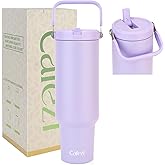 Cafezi 50 oz Insulated Water Bottle, Stainless Steel Water Bottles with Flip Straw and Top Handle, Leak Proof Flip, No Sweat, Fits in Cup Holder, Vacuum Insulated Cup for Home, Office, Outdoors, Car