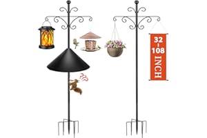 Bird Feeder Pole for Outdoors Heavy Duty Squirrel Proof, 2 Pack 108 Inch Adjustable Tall Shepherds Hooks for Outdoor with 5 P