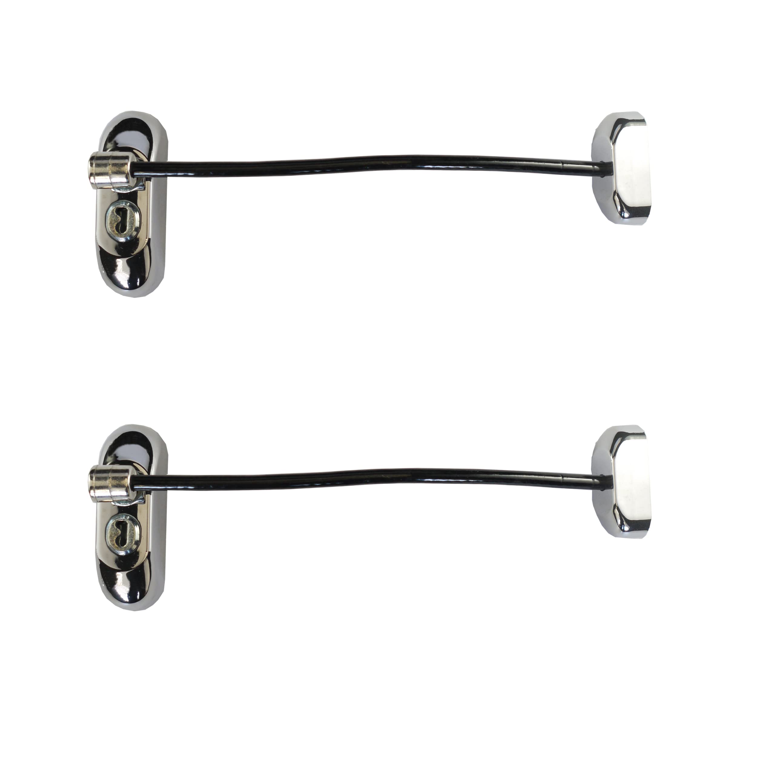UAP Window Restrictor with Key - Window Safety Locks with 20cm Cable, Window Locks for Child Safety, Security Window Limiter Restrictor for All Types of Windows (2 Locks, Chrome - Black Cable)