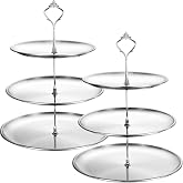 Gerrii 2 Pack 3 Tier Cupcake Stand Serving Tray Metal,Silver | Tiered Dessert Display for Party Wedding, Stainless Steel Crown Handle, Space-saving Tower for Buffet Treats Cookies