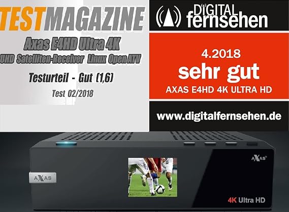 Axas E4HD 4K Ultra HD Linux E2 S2X HDTV Sat IP USB 3.0 Wifi Gigabit LAN H265 PIP 1x DVB-S2 Tuner