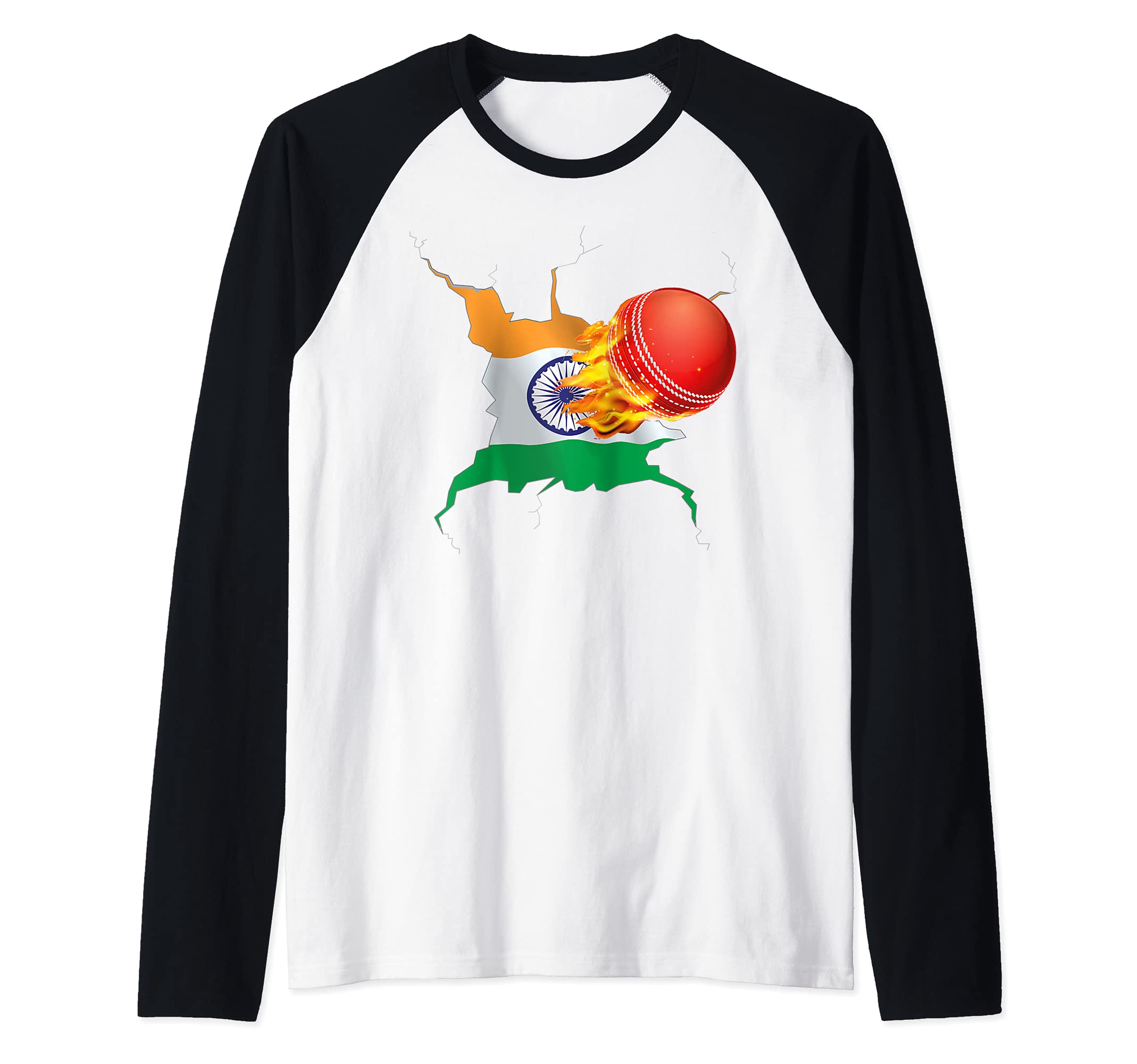 Indian Cricket Fan, India Cricket ball Raglan Baseball Tee
