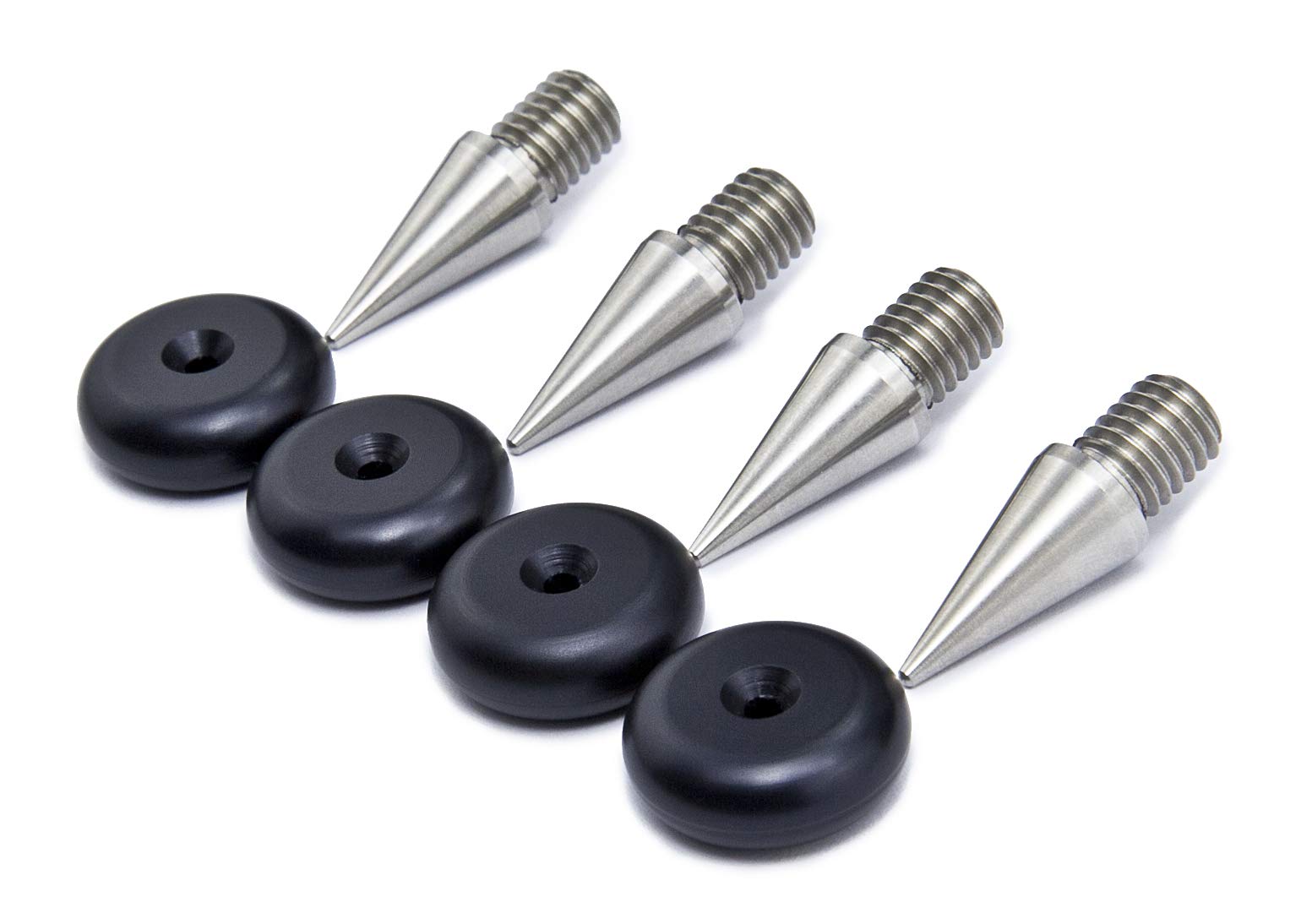 M8 Speakers Spikes and Pads for Speakers, HiFi Stands, Cabinets, Soundbars (Spikes Ø10x20mm | Pads Ø20x8mm | SS/Black Alu)