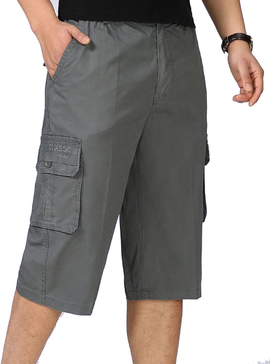 YangguTown YGT Mens Capri Cotton Full Elastic Wait Cargo Shorts Ligtwight Sports Pants