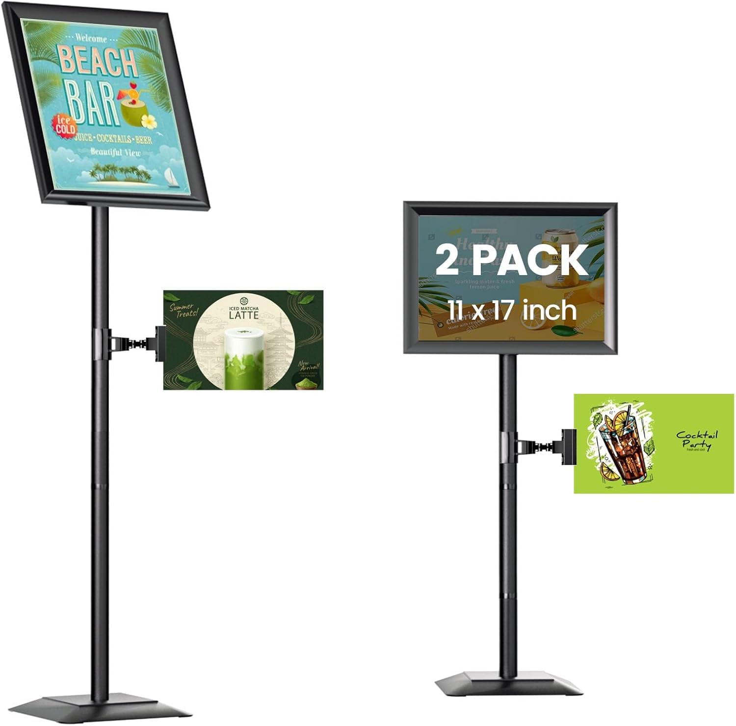 Photo 1 of 2 Pack Adjustable Sign Stand for Display, Heavy Duty Sign Holder Floor Stand with Base, Aluminum Snap Open Frame 11 x 17, with Anti-Slip Solid Steel Square Pedestal and Signage Clip(2 pack)
