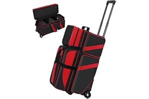 Cxinesbag 3 Ball Bowling Bags With Wheels,Bowling Bags 3 Ball Roller With Shoes Compartment And Multiple Pockets,3 Ball Bowling Bag has Retractable Handle Extends to 41.5 in