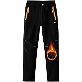 MoFiz Boys Fleece Hiking Snow Ski Pants Kids Winter Waterproof Warm Outdoor Pants with Zippered Pocket