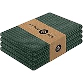 Native Fab Cotton Kitchen Towel with Hanging Loop 16x26 inches, 4-Pack, Waffle Weave Kitchen Towels for Cleaning Drying, Washcloths Soft & Absorbent Cloth Rags, Bar Towel, Dish Cloth, Olive Green