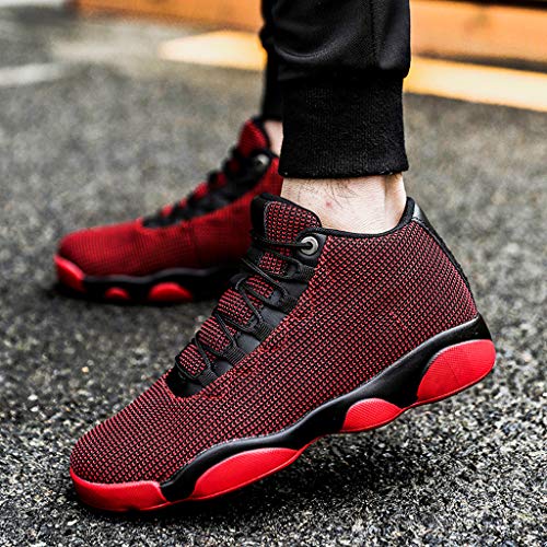 Men Net Surface Breathable Flat Running Basketball Shoe Lace Up Non-Slip Lightweight Leisure Work Hiking Sneaker Red