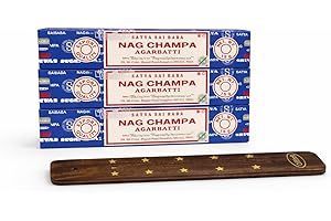 Satya Nag Champa Incense Sticks, 15g x 3 Packs, with Holder for Positivity, Meditation, Relaxation, Yoga, Healing