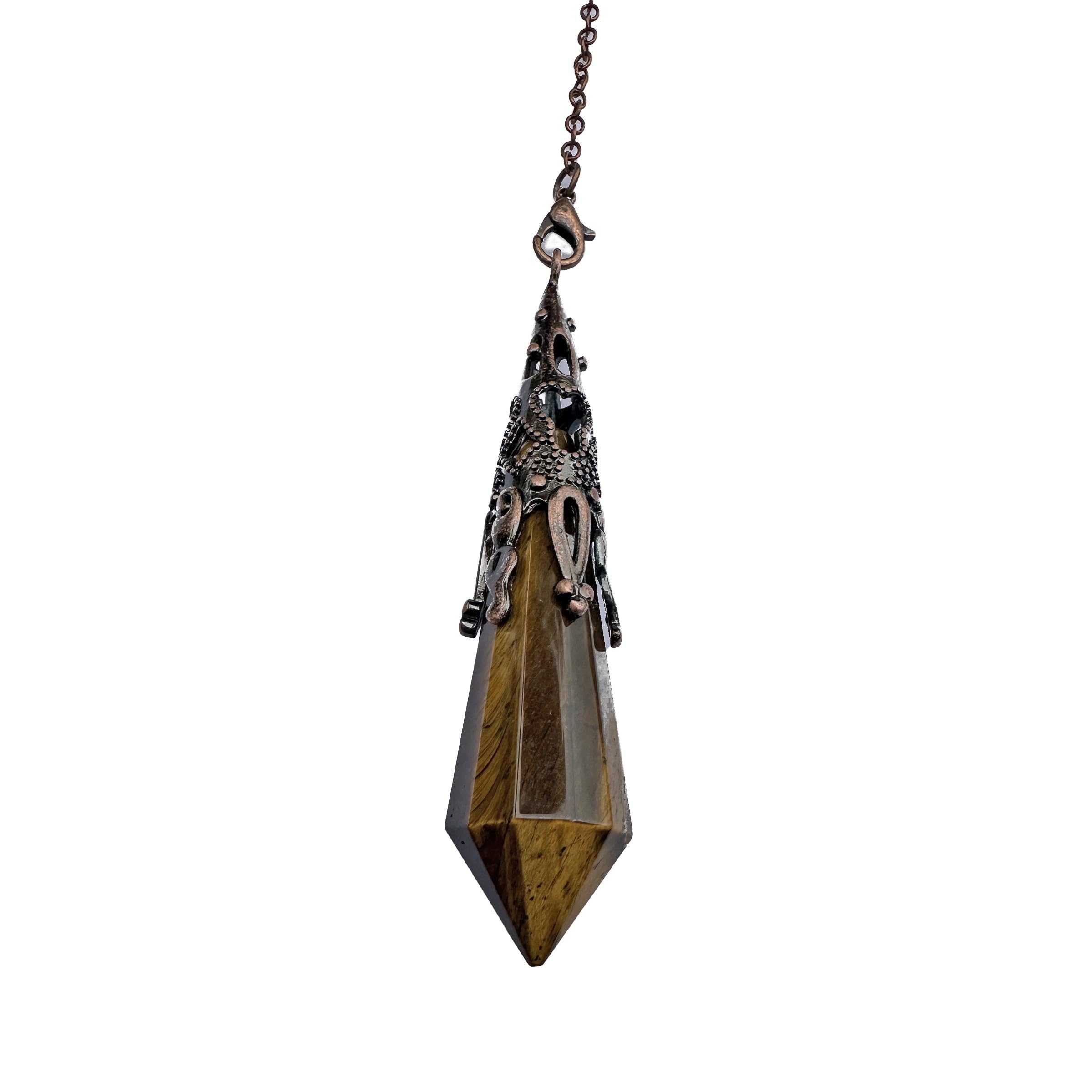 Gemstone, Crystal Pendulum, Vintage Hexagonal Crystal Pendulum for Radiesthesia, Pendulum Chakra Reiki Divination Meditation Wicca (Tiger Eye)